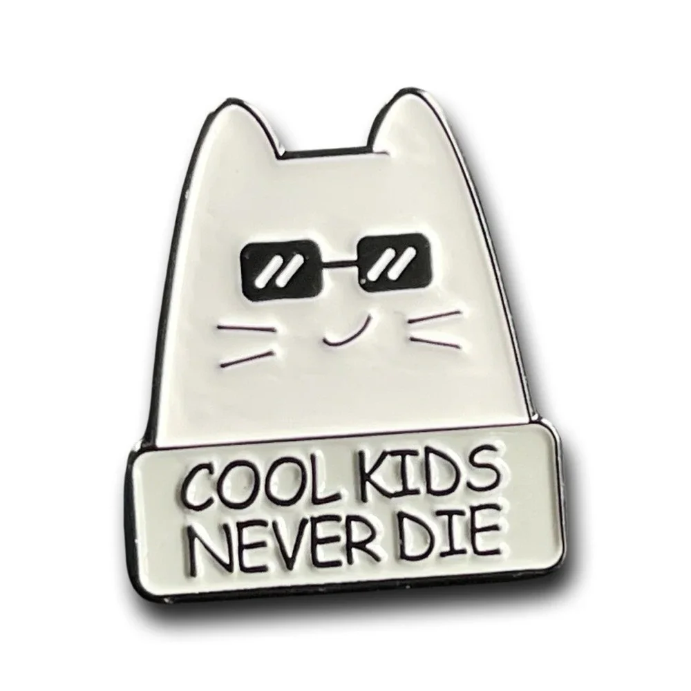 cool‎ kids never die cat sunglasses Funny Lapel Pin cute white kitty